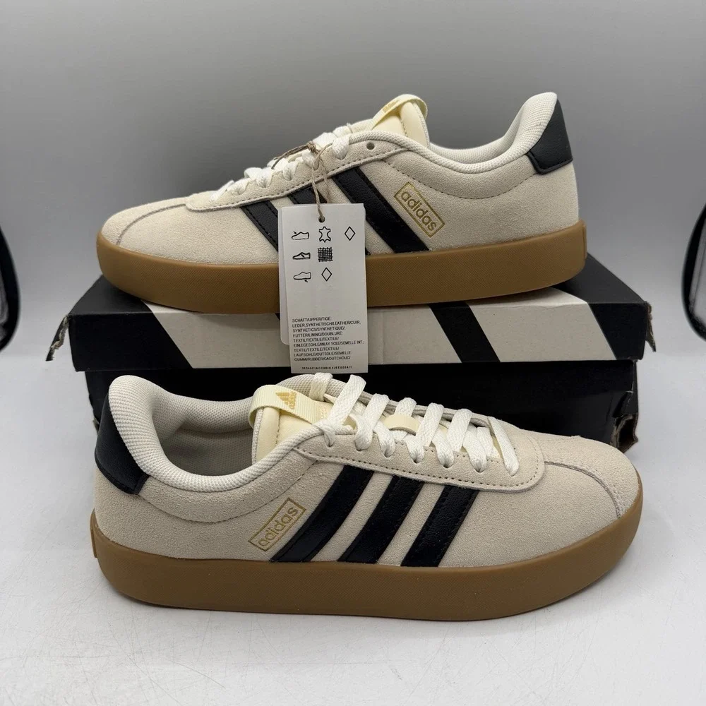 Adidas VL Court 3.0 Shoes Womens Sz‎ 6 Cream/Beige Black Sneakers Casual KI6728